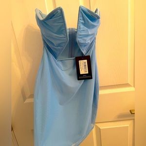 Blue Mesh Extreme V Neck Bodycon Dress (Prettylittlething)
